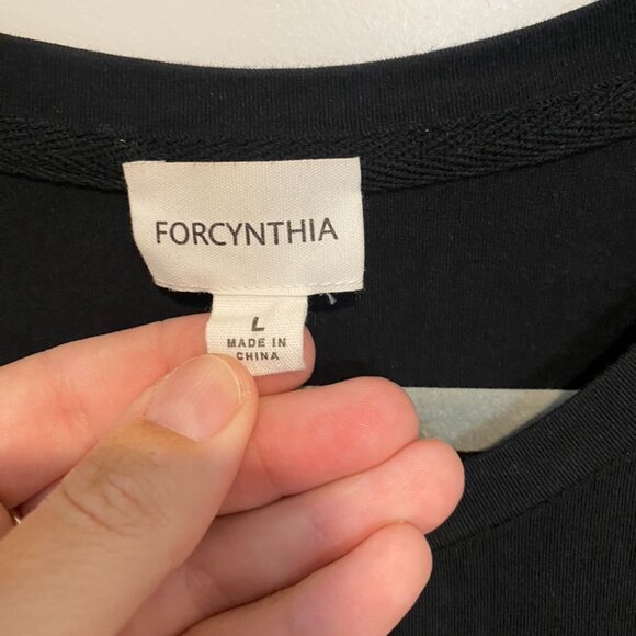 FORCYNTHIA Black & White Midi Dress | Size Large | Belted Pleated Skirt - Picture 4 of 4